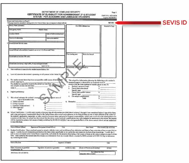 Certificado de elegibilidad para estatus de estudiante no inmigrante (F-1) (I-20)