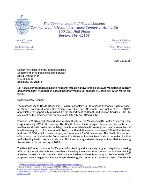 Screenshot of the first page of the public comment letter