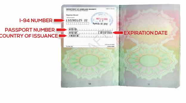 Registro de llegada y salida en pasaporte extranjero vigente I-94