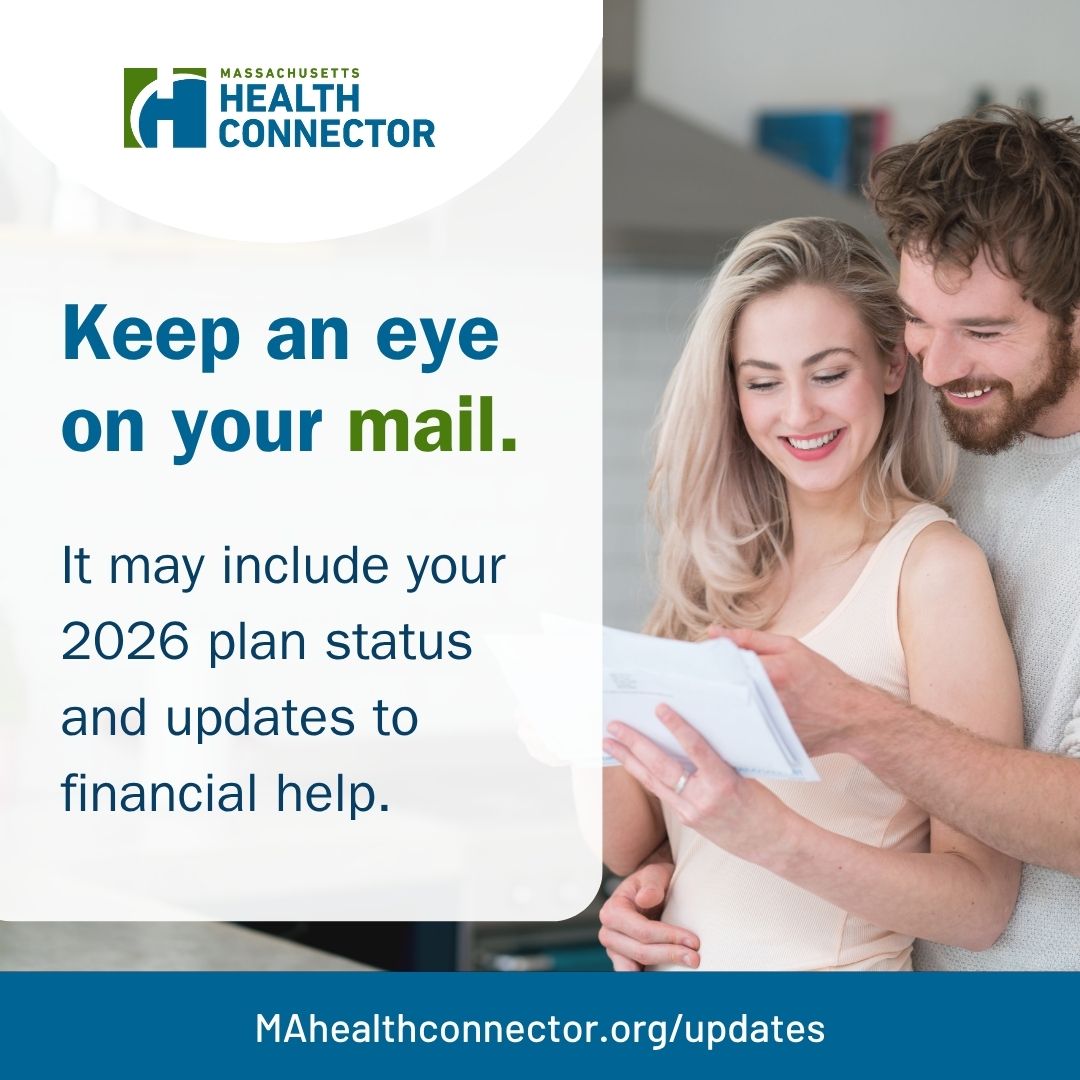 Couple reading mail about health updates.