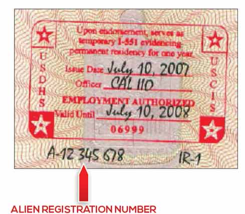 Sello temporal I-551 (en el pasaporte o I-94 I-94A
