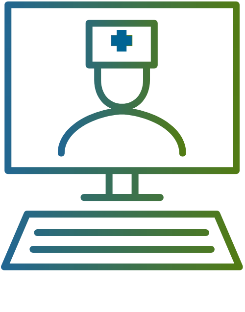 Icono de telemedicina con médico en pantalla.