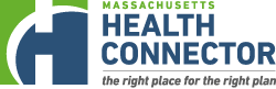 Blue and green Massachusetts health connector logo:"the right place for the right plan"