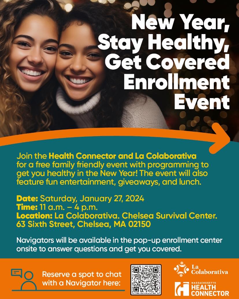 Image of an La Colaborativa enrollment event flyer in English