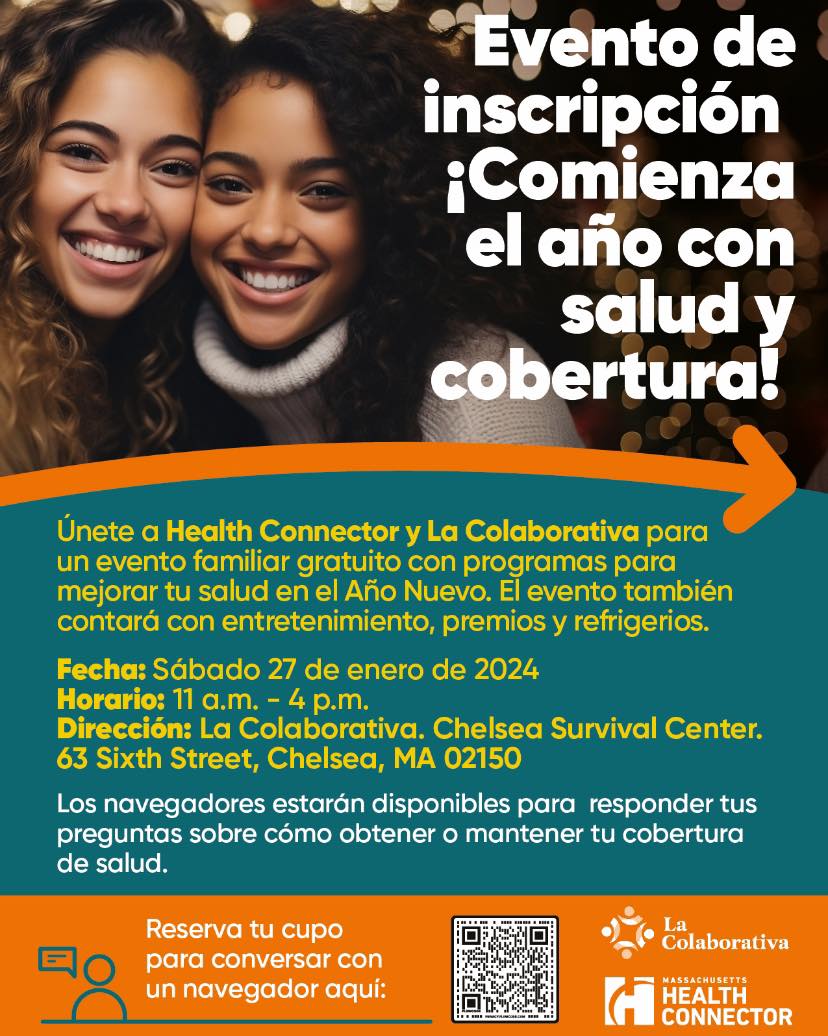 Image of an La Colaborativa enrollment event flyer in Spanish