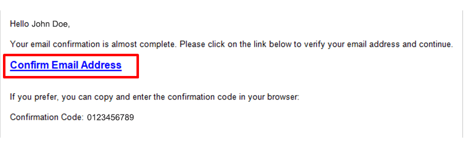 Example email message from OptumID to verify the email address