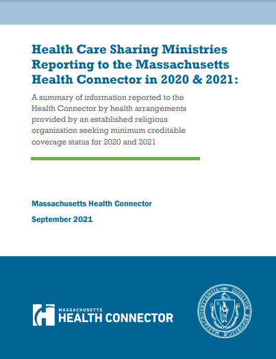 Report cover from Health Care Sharing Ministries Reporting to the Massachusetts Health Connector in 2020 and 2021